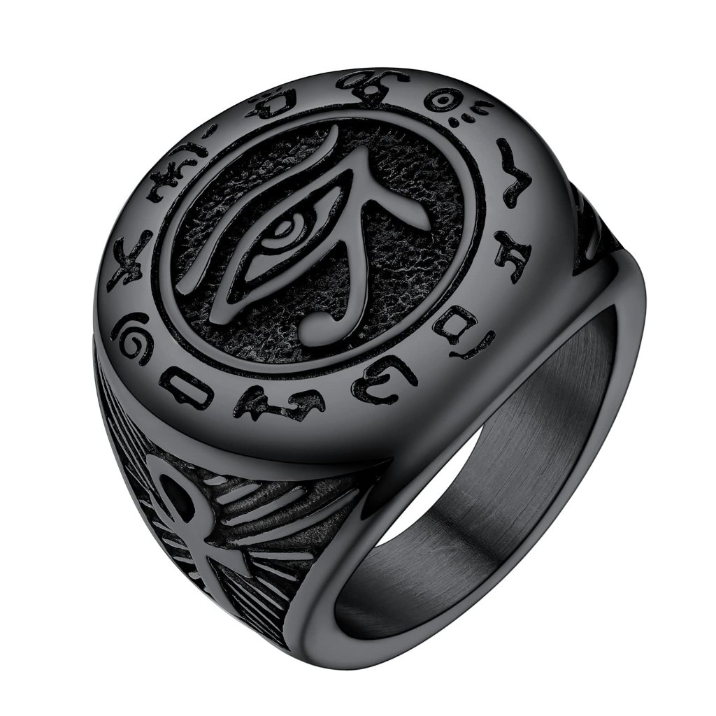 Gold Plated Stainless Steel Ankh Ring Eye Of Horus Protection Amulet Jewelry